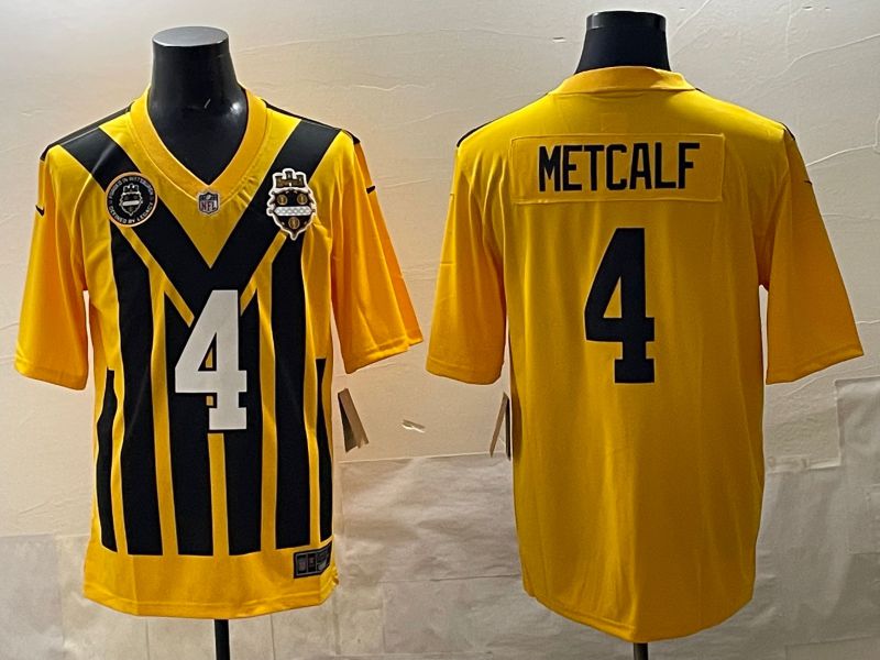 Men 2025 Pittsburgh Steelers 4 Metcalf Yellow Retro Nike Limited NFL Jersey style 04